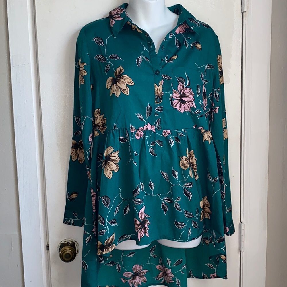 INFLUENCE Green Floral High Low Babydoll Blouse-8